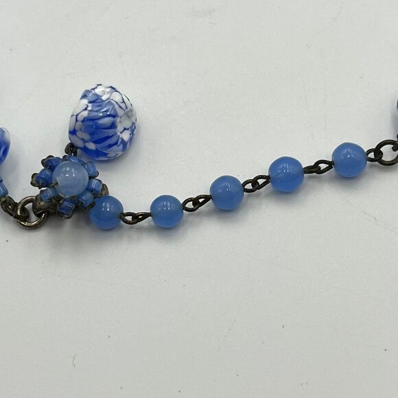 Vintage rare museum, quality, Miriam Haskell, blue and white glassfused Necklace - Picture 10 of 12